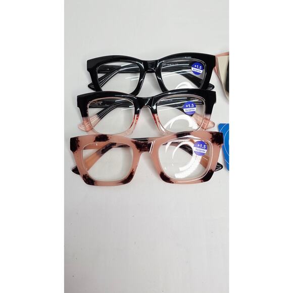 Pink & Black Cat Eyes Womens Reading Glasses with Blue Light Filter +1.50 3 Pack - Picture 2 of 12